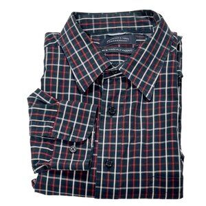 ROUNDTREE & YORK TRADEMARK Men's Shirt Blue Plaid Button Up Cotton Size XL